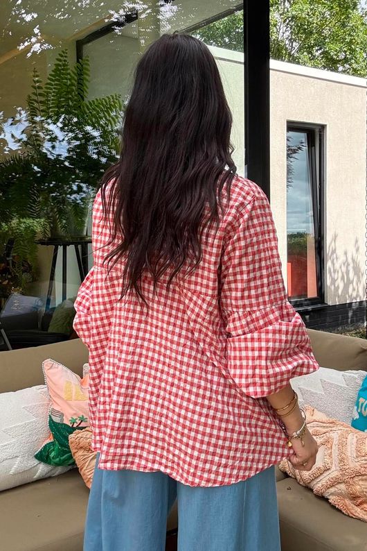 Nonni Gingham Bell Sleeve Peasant Blouse Jam